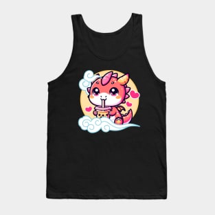 Kawaii Baby Dragon Drinking Boba in the Sky Tank Top